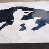 Стол из керамогранита, авторский рисунок  - охотник и кабан