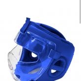 Шлем с пластиковой маской предназначен для тренировок и соревнований единоборствам. Шлем защищает темень и подбородок спортсмена. Съемная пластиковая маска надёжно защищает лицо от травм. Регулировка шлема осуществляется липучкой  в затылочной части.   Изготовлен из белой эко.кожи высокого качества. Внутри иск.замша.  Усиленная защита ушей и подбородка; Материал эко.кожа; Более легкая и удобная конструкция с увеличенной защитой; Пластиковая маска; Вес 450 гр.