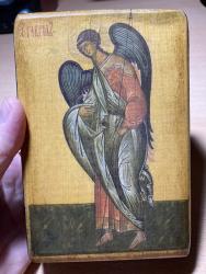 Освященная икона ручной работы под старину Архангел Гавриил, размер 10х15см