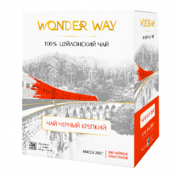 Чай черный крепкий, коктейль мелколистовых сортов чая. Крепкий, насыщенный и терпкий вкус. Выраженный аромат и насыщенный цвет заварки. Ферментированный сорт чая. Пакетированный чай 25/100 пакетов