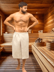 Банный килт: ширина 145, длина 65, на талии резинка, карман с левой стороны, запАх (липучка 25 см) 