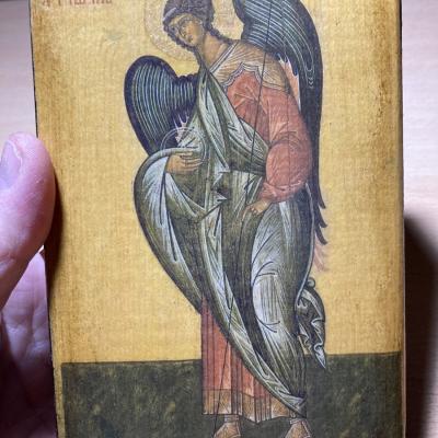 Освященная икона ручной работы под старину Архангел Гавриил, размер 10х15см