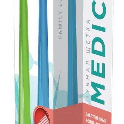 Зубная щетка МЕДИК 2шт, СРЕДНЯЯ, голубой+зеленый, биоразлагаемая